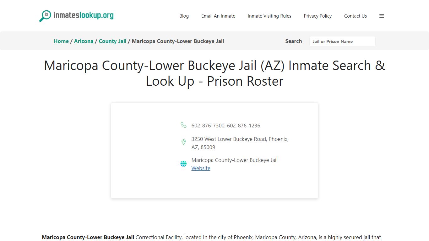 Maricopa County-Lower Buckeye Jail (AZ) Inmate Search & Look Up ...